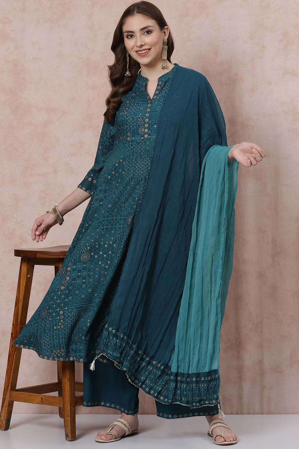 Dark Green Art Silk  Dupatta image number 0